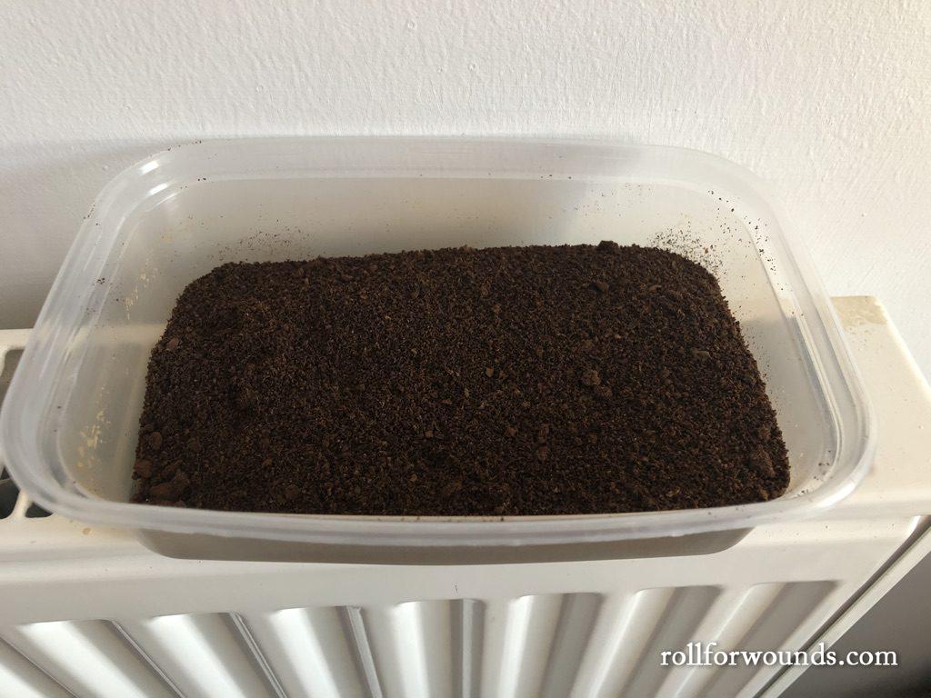 Dried ground coffee for decorative terrain